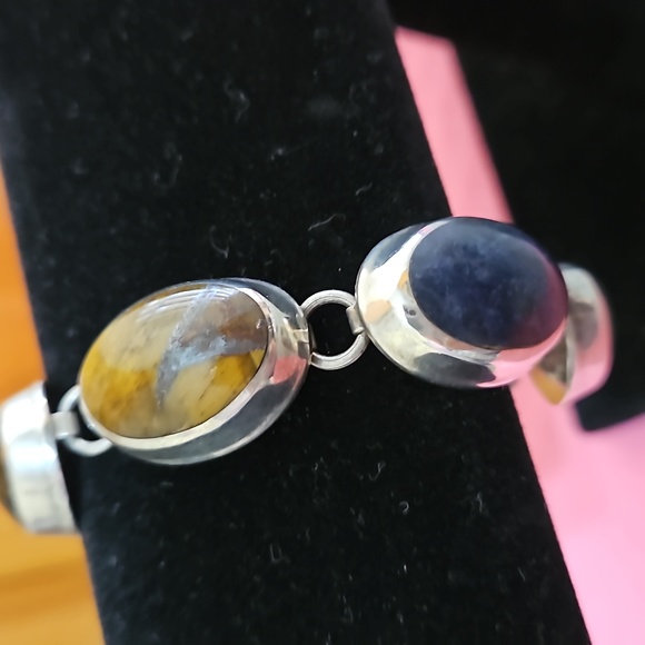 Vintage multi stone sterling bracelet - Picture 2 of 13